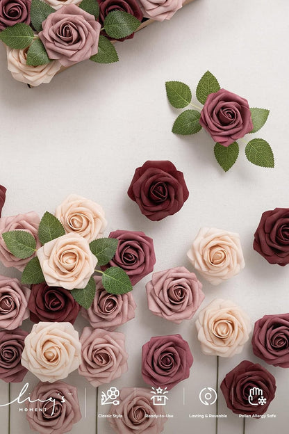 Artificial Flowers, 3" Roses in Emerald Green Shades