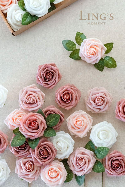 Artificial Flowers, 3" Roses in Emerald Green Shades