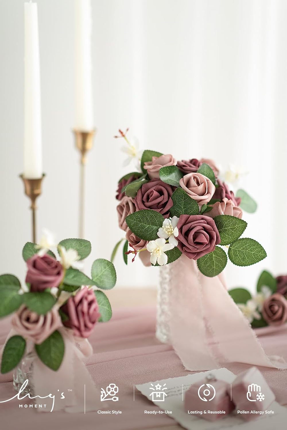 Artificial Flowers, 3" Roses in Emerald Green Shades