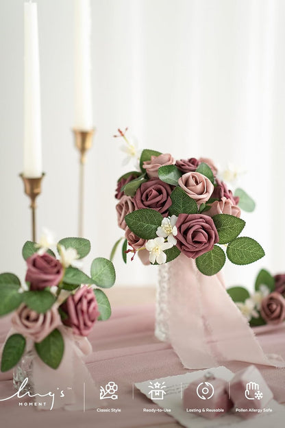 Artificial Flowers, 3" Roses in Emerald Green Shades