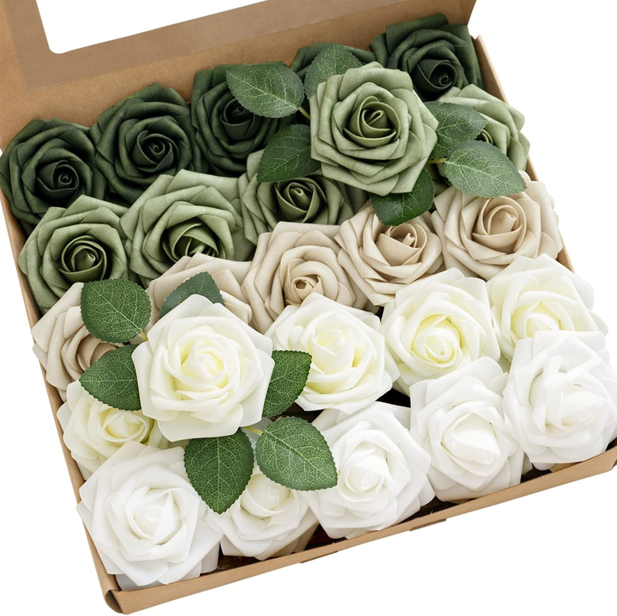 Artificial Flowers, 3" Roses in Emerald Green Shades