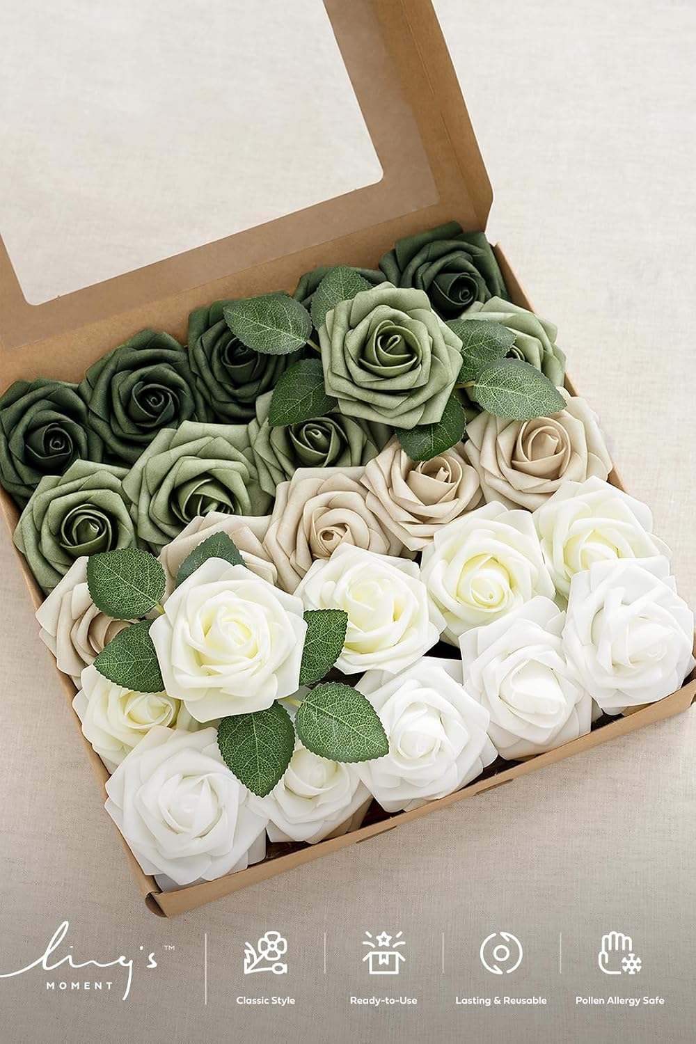 Artificial Flowers, 3" Roses in Emerald Green Shades
