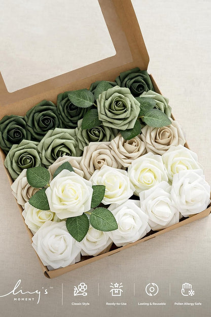 Artificial Flowers, 3" Roses in Emerald Green Shades