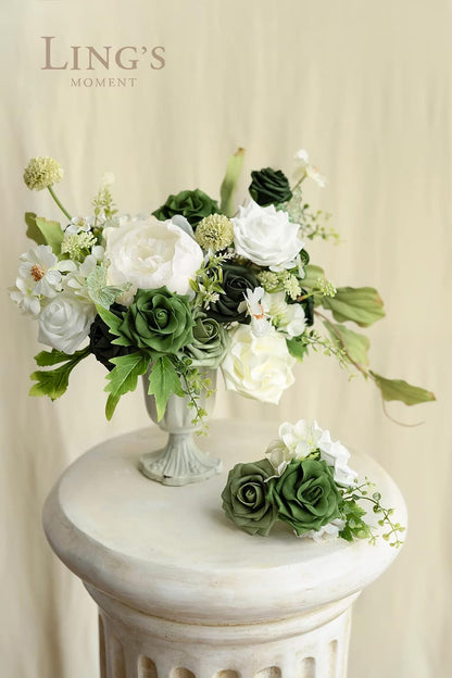 Artificial Flowers, 3" Roses in Emerald Green Shades