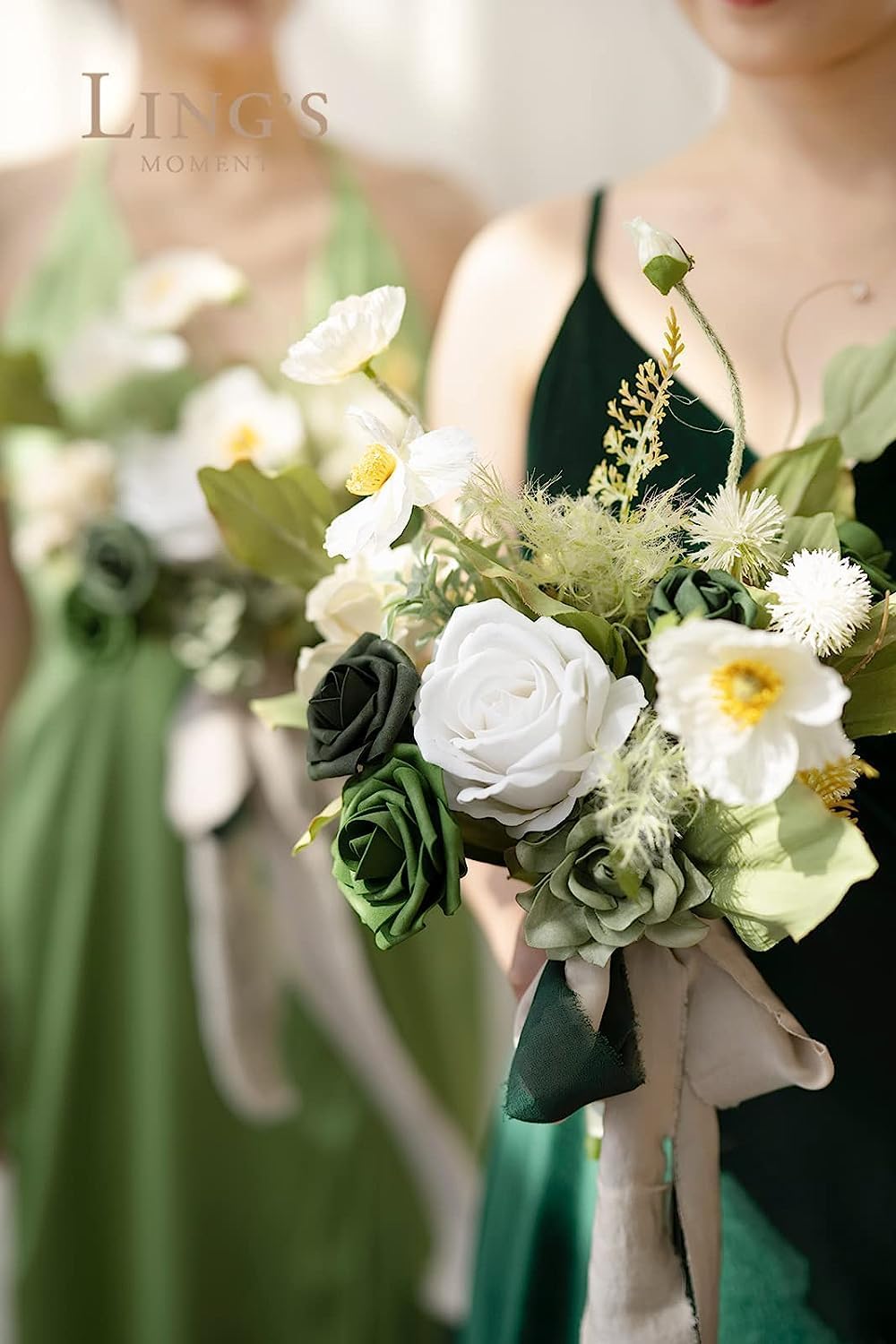 Artificial Flowers, 3" Roses in Emerald Green Shades