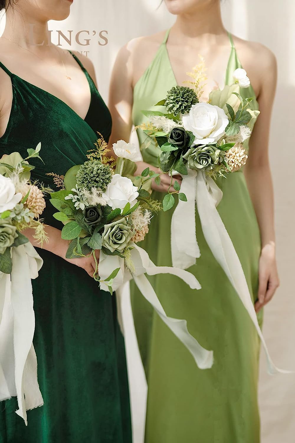 Artificial Flowers, 3" Roses in Emerald Green Shades