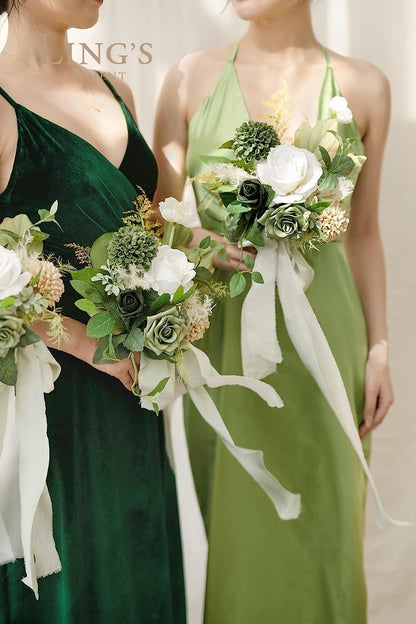 Artificial Flowers, 3" Roses in Emerald Green Shades