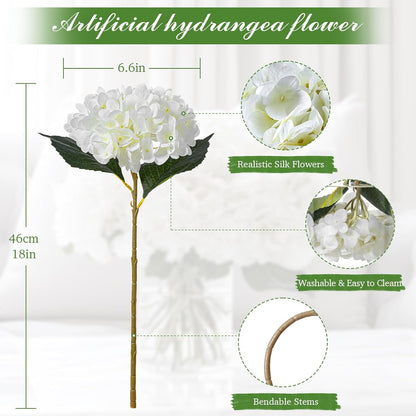 6PCS Realistic Artificial Silk Hydrangea Flowers – Premium Fake Hydrangea Flowers Bouquets with Stems, Full Faux Hydrangea Blooms for Home Wedding Table Party Office Decorations(Light Green)