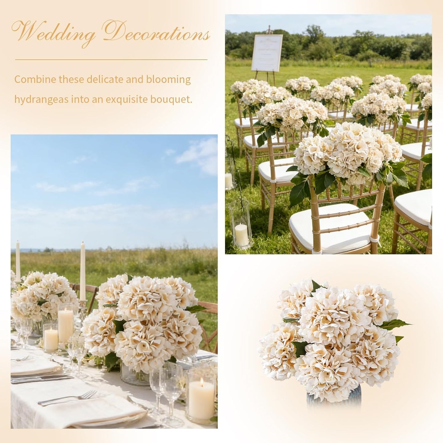 6PCS Realistic Artificial Silk Hydrangea Flowers – Premium Fake Hydrangea Flowers Bouquets with Stems, Full Faux Hydrangea Blooms for Home Wedding Table Party Office Decorations(Light Green)