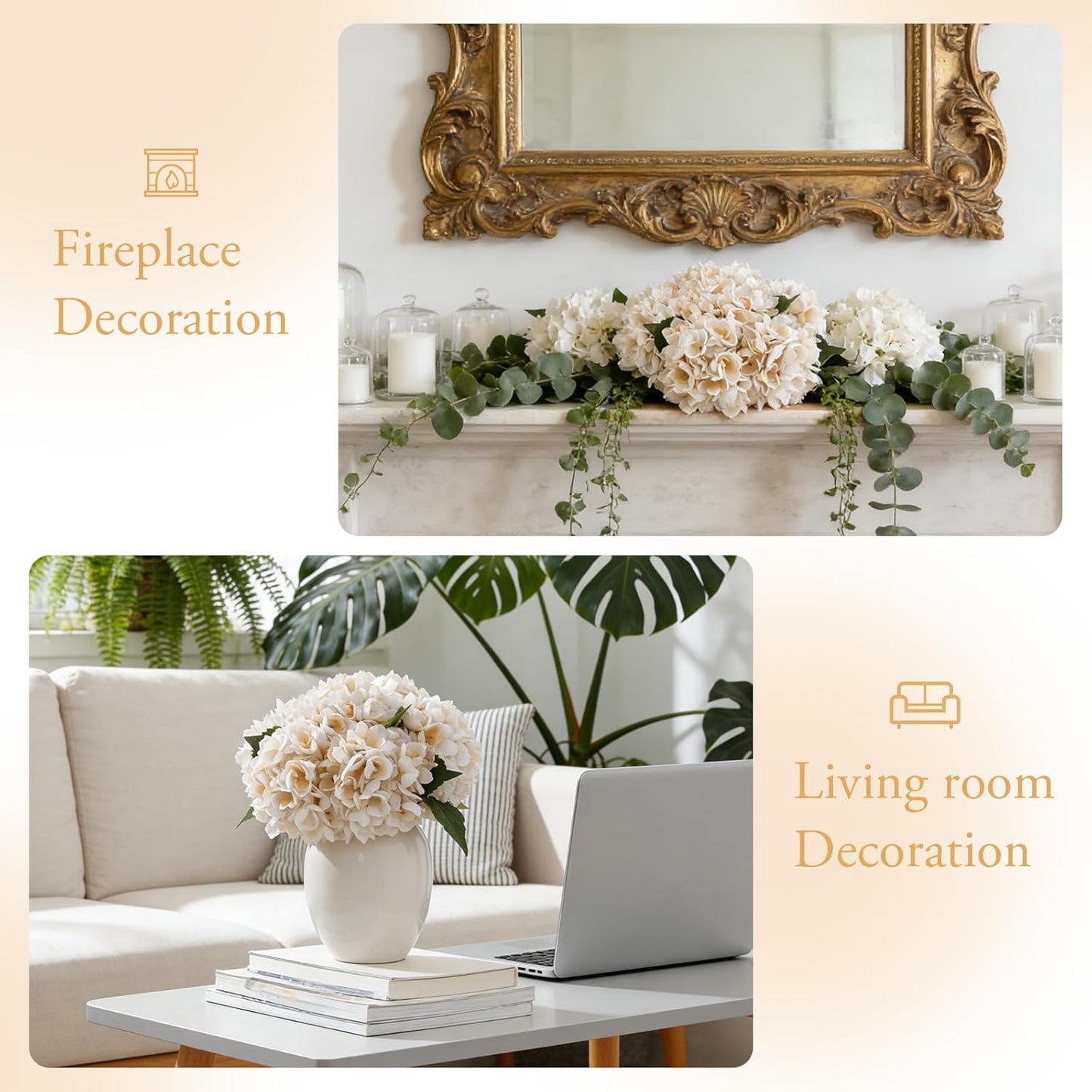 6PCS Realistic Artificial Silk Hydrangea Flowers – Premium Fake Hydrangea Flowers Bouquets with Stems, Full Faux Hydrangea Blooms for Home Wedding Table Party Office Decorations(Light Green)