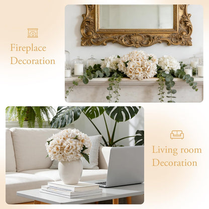 6PCS Realistic Artificial Silk Hydrangea Flowers – Premium Fake Hydrangea Flowers Bouquets with Stems, Full Faux Hydrangea Blooms for Home Wedding Table Party Office Decorations(Light Green)