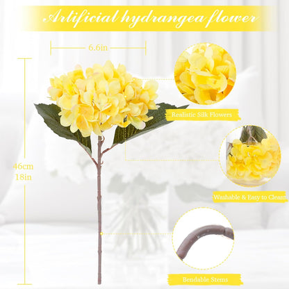6PCS Realistic Artificial Silk Hydrangea Flowers – Premium Fake Hydrangea Flowers Bouquets with Stems, Full Faux Hydrangea Blooms for Home Wedding Table Party Office Decorations(Light Green)