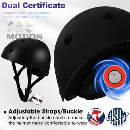 Kids Bike Helmet and Pads Set - Helmet with Knee Pads Elbow Pads Wrist Guards, CPSC Certified Adjustable Protective Gear for Girls Boys, for Bicycle Skate Scooter Skateboarding