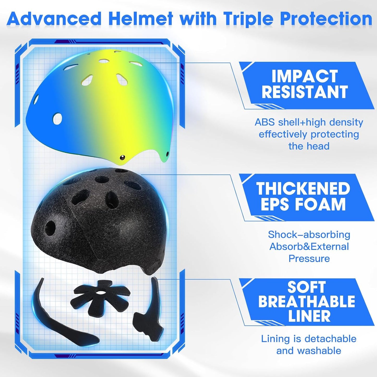 Kids Bike Helmet and Pads Set - Helmet with Knee Pads Elbow Pads Wrist Guards, CPSC Certified Adjustable Protective Gear for Girls Boys, for Bicycle Skate Scooter Skateboarding