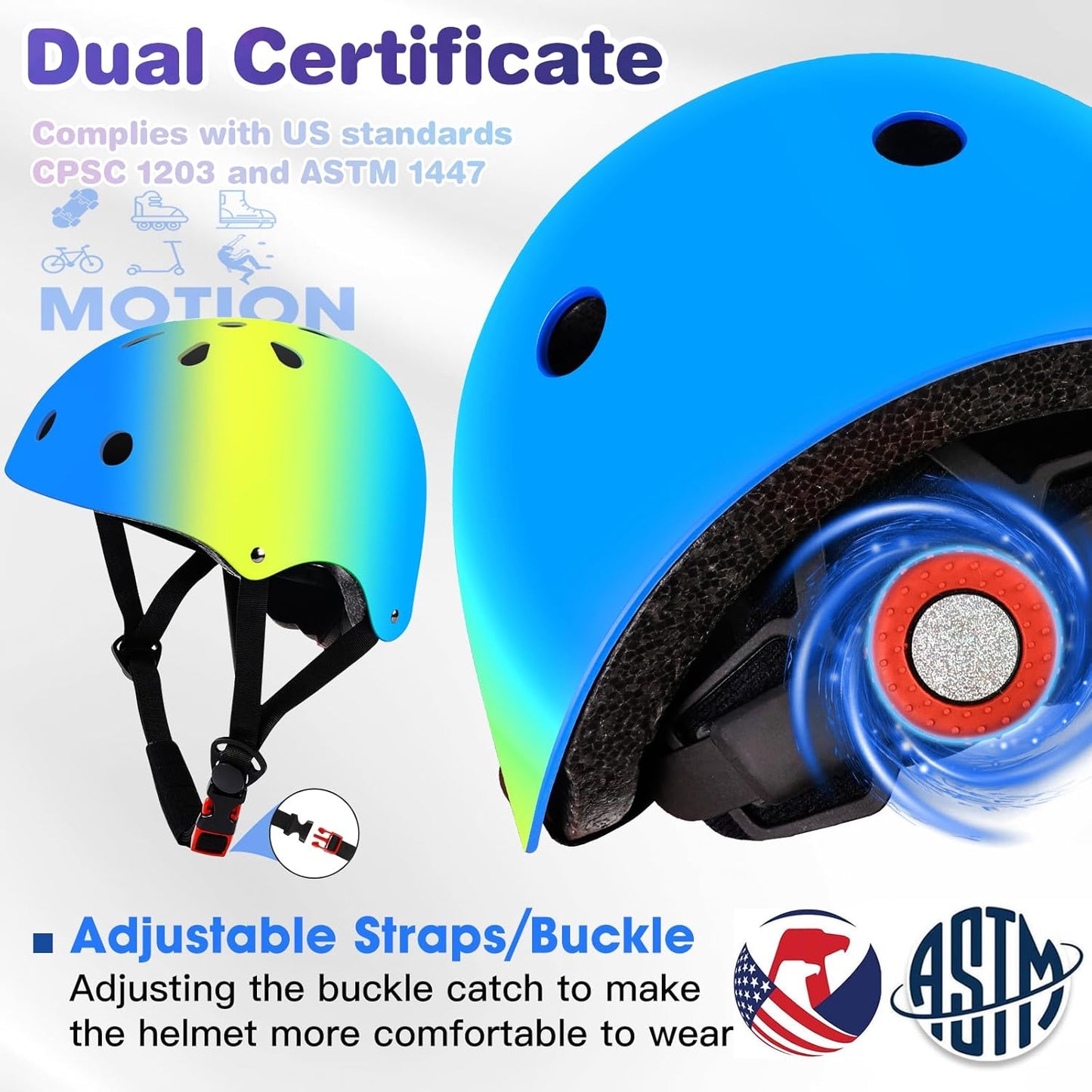 Kids Bike Helmet and Pads Set - Helmet with Knee Pads Elbow Pads Wrist Guards, CPSC Certified Adjustable Protective Gear for Girls Boys, for Bicycle Skate Scooter Skateboarding