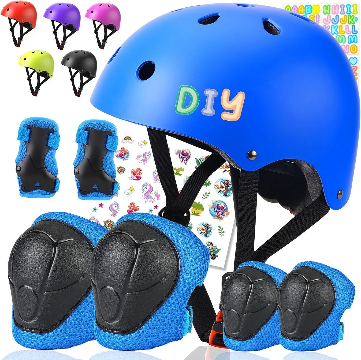 Kids Bike Helmet and Pads Set - Helmet with Knee Pads Elbow Pads Wrist Guards, CPSC Certified Adjustable Protective Gear for Girls Boys, for Bicycle Skate Scooter Skateboarding