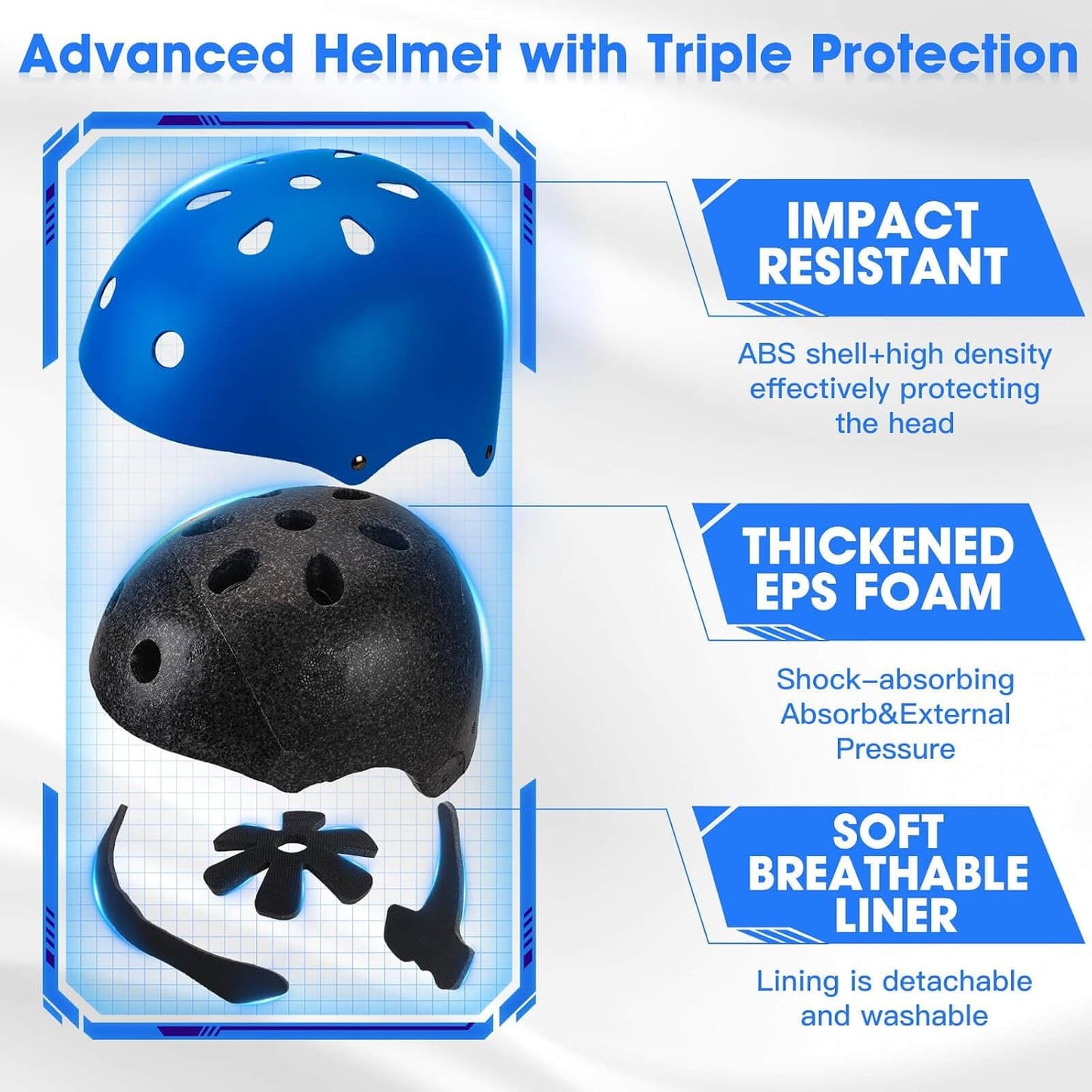Kids Bike Helmet and Pads Set - Helmet with Knee Pads Elbow Pads Wrist Guards, CPSC Certified Adjustable Protective Gear for Girls Boys, for Bicycle Skate Scooter Skateboarding