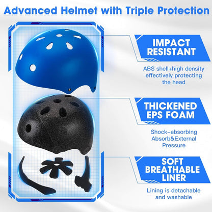 Kids Bike Helmet and Pads Set - Helmet with Knee Pads Elbow Pads Wrist Guards, CPSC Certified Adjustable Protective Gear for Girls Boys, for Bicycle Skate Scooter Skateboarding
