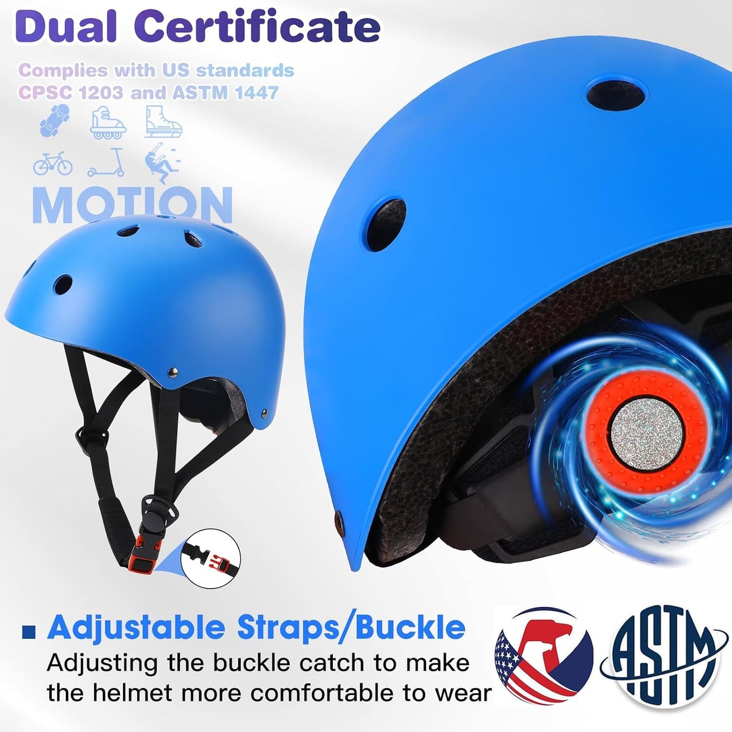 Kids Bike Helmet and Pads Set - Helmet with Knee Pads Elbow Pads Wrist Guards, CPSC Certified Adjustable Protective Gear for Girls Boys, for Bicycle Skate Scooter Skateboarding