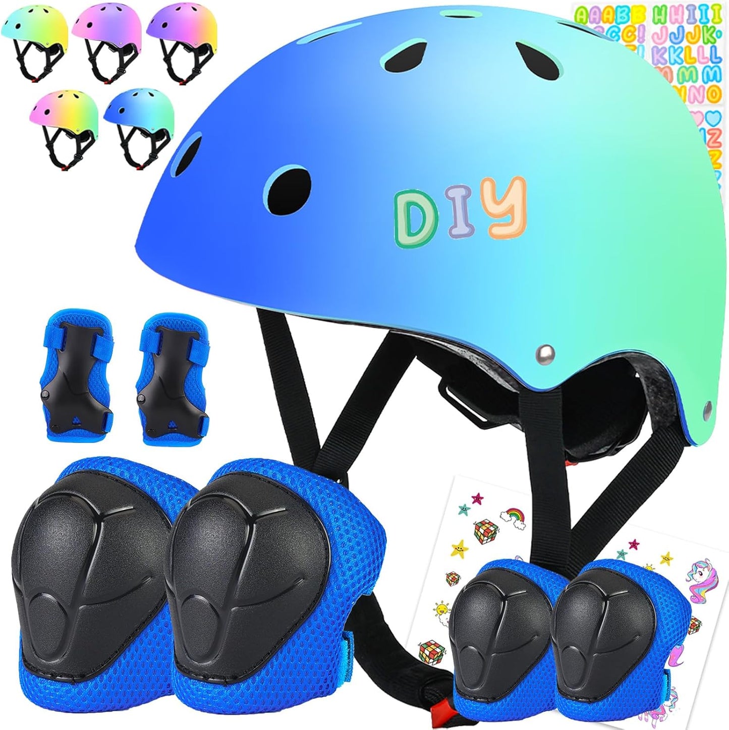 Kids Bike Helmet and Pads Set - Helmet with Knee Pads Elbow Pads Wrist Guards, CPSC Certified Adjustable Protective Gear for Girls Boys, for Bicycle Skate Scooter Skateboarding