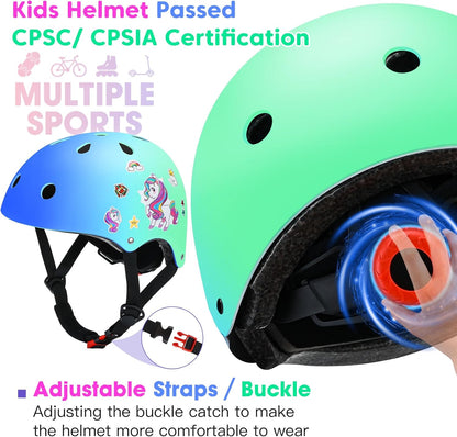 Kids Bike Helmet and Pads Set - Helmet with Knee Pads Elbow Pads Wrist Guards, CPSC Certified Adjustable Protective Gear for Girls Boys, for Bicycle Skate Scooter Skateboarding