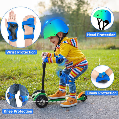 Kids Bike Helmet and Pads Set - Helmet with Knee Pads Elbow Pads Wrist Guards, CPSC Certified Adjustable Protective Gear for Girls Boys, for Bicycle Skate Scooter Skateboarding