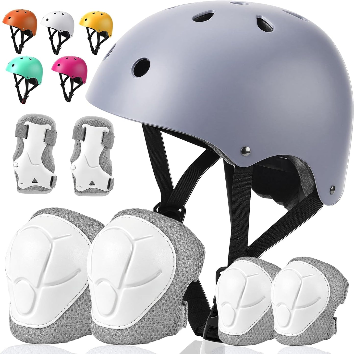 Kids Bike Helmet and Pads Set - Helmet with Knee Pads Elbow Pads Wrist Guards, CPSC Certified Adjustable Protective Gear for Girls Boys, for Bicycle Skate Scooter Skateboarding