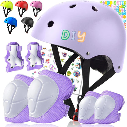 Kids Bike Helmet and Pads Set - Helmet with Knee Pads Elbow Pads Wrist Guards, CPSC Certified Adjustable Protective Gear for Girls Boys, for Bicycle Skate Scooter Skateboarding