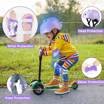 Kids Bike Helmet and Pads Set - Helmet with Knee Pads Elbow Pads Wrist Guards, CPSC Certified Adjustable Protective Gear for Girls Boys, for Bicycle Skate Scooter Skateboarding