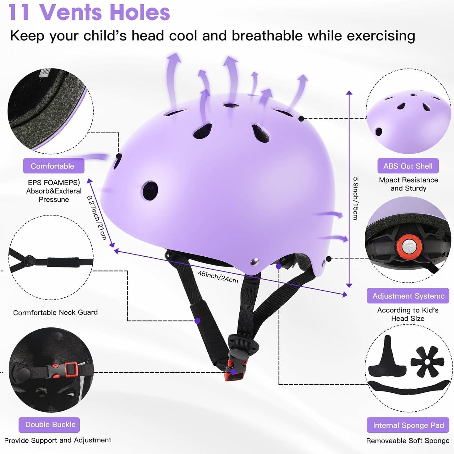 Kids Bike Helmet and Pads Set - Helmet with Knee Pads Elbow Pads Wrist Guards, CPSC Certified Adjustable Protective Gear for Girls Boys, for Bicycle Skate Scooter Skateboarding