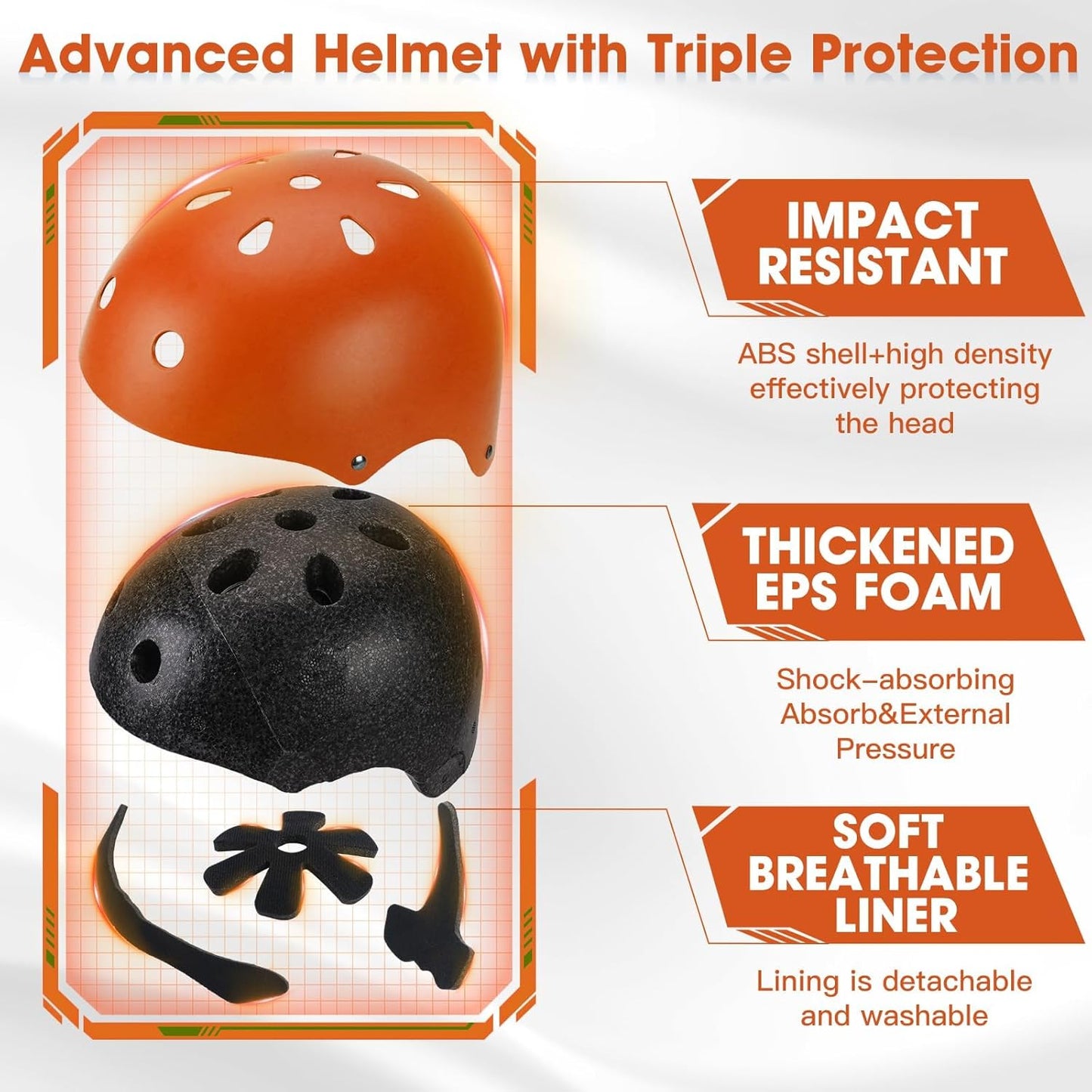 Kids Bike Helmet and Pads Set - Helmet with Knee Pads Elbow Pads Wrist Guards, CPSC Certified Adjustable Protective Gear for Girls Boys, for Bicycle Skate Scooter Skateboarding