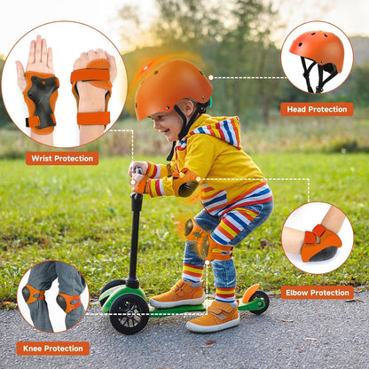 Kids Bike Helmet and Pads Set - Helmet with Knee Pads Elbow Pads Wrist Guards, CPSC Certified Adjustable Protective Gear for Girls Boys, for Bicycle Skate Scooter Skateboarding