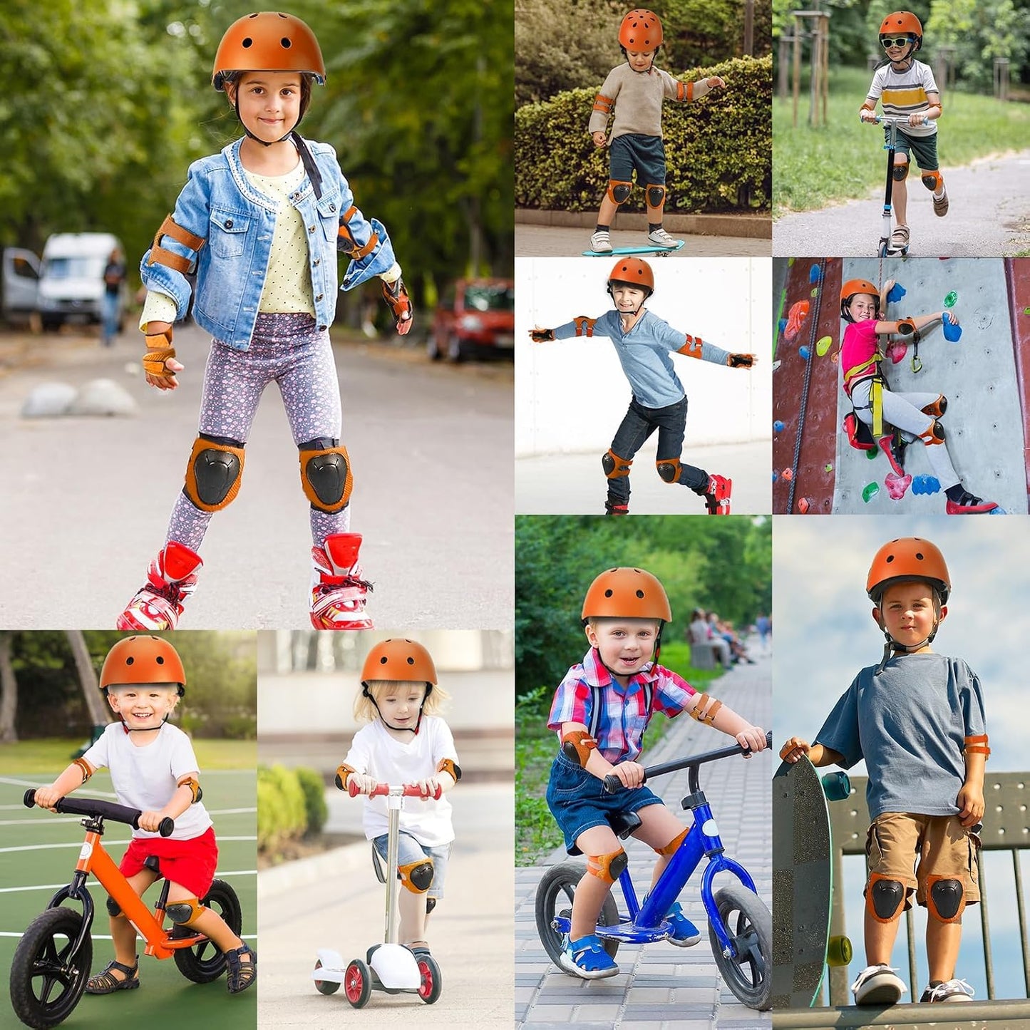 Kids Bike Helmet and Pads Set - Helmet with Knee Pads Elbow Pads Wrist Guards, CPSC Certified Adjustable Protective Gear for Girls Boys, for Bicycle Skate Scooter Skateboarding