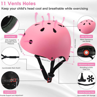 Kids Bike Helmet and Pads Set - Helmet with Knee Pads Elbow Pads Wrist Guards, CPSC Certified Adjustable Protective Gear for Girls Boys, for Bicycle Skate Scooter Skateboarding