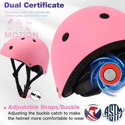 Kids Bike Helmet and Pads Set - Helmet with Knee Pads Elbow Pads Wrist Guards, CPSC Certified Adjustable Protective Gear for Girls Boys, for Bicycle Skate Scooter Skateboarding