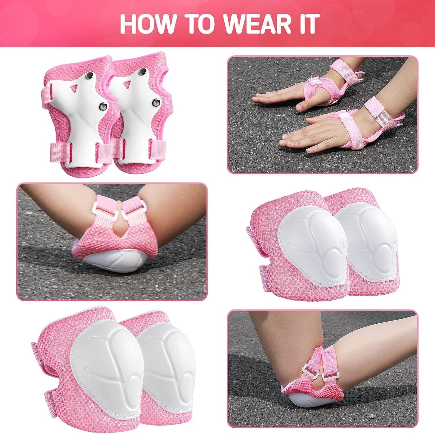 Kids Bike Helmet and Pads Set - Helmet with Knee Pads Elbow Pads Wrist Guards, CPSC Certified Adjustable Protective Gear for Girls Boys, for Bicycle Skate Scooter Skateboarding