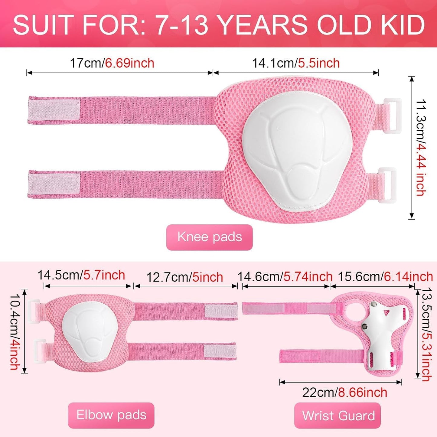 Kids Bike Helmet and Pads Set - Helmet with Knee Pads Elbow Pads Wrist Guards, CPSC Certified Adjustable Protective Gear for Girls Boys, for Bicycle Skate Scooter Skateboarding