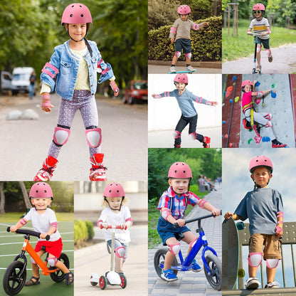Kids Bike Helmet and Pads Set - Helmet with Knee Pads Elbow Pads Wrist Guards, CPSC Certified Adjustable Protective Gear for Girls Boys, for Bicycle Skate Scooter Skateboarding