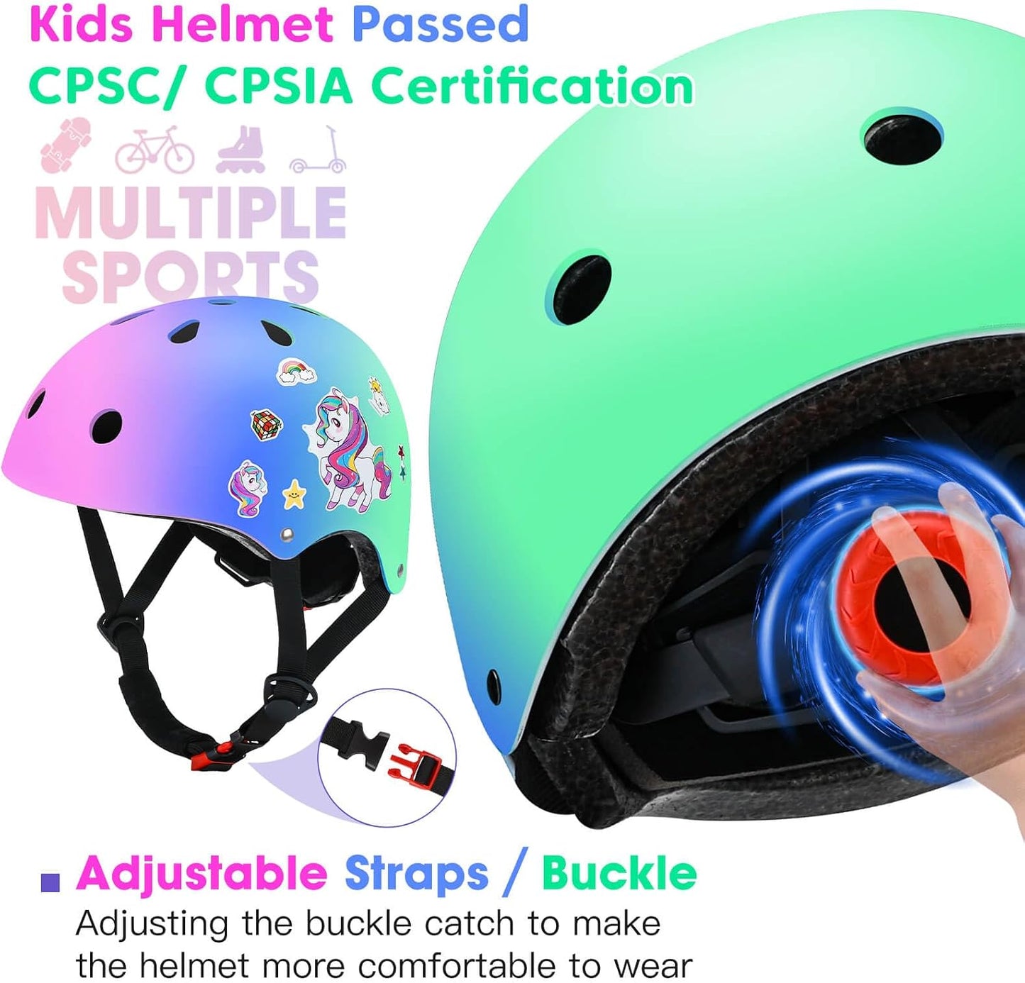 Kids Bike Helmet and Pads Set - Helmet with Knee Pads Elbow Pads Wrist Guards, CPSC Certified Adjustable Protective Gear for Girls Boys, for Bicycle Skate Scooter Skateboarding