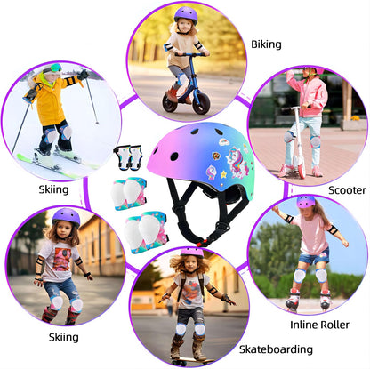 Kids Bike Helmet and Pads Set - Helmet with Knee Pads Elbow Pads Wrist Guards, CPSC Certified Adjustable Protective Gear for Girls Boys, for Bicycle Skate Scooter Skateboarding