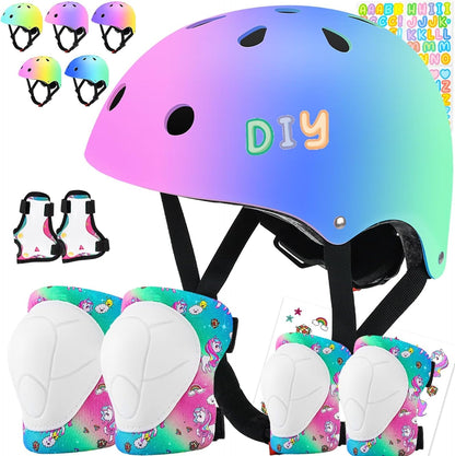 Kids Bike Helmet and Pads Set - Helmet with Knee Pads Elbow Pads Wrist Guards, CPSC Certified Adjustable Protective Gear for Girls Boys, for Bicycle Skate Scooter Skateboarding
