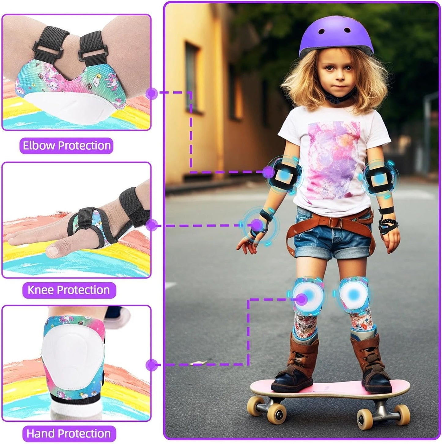 Kids Bike Helmet and Pads Set - Helmet with Knee Pads Elbow Pads Wrist Guards, CPSC Certified Adjustable Protective Gear for Girls Boys, for Bicycle Skate Scooter Skateboarding