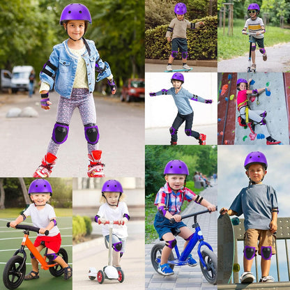 Kids Bike Helmet and Pads Set - Helmet with Knee Pads Elbow Pads Wrist Guards, CPSC Certified Adjustable Protective Gear for Girls Boys, for Bicycle Skate Scooter Skateboarding