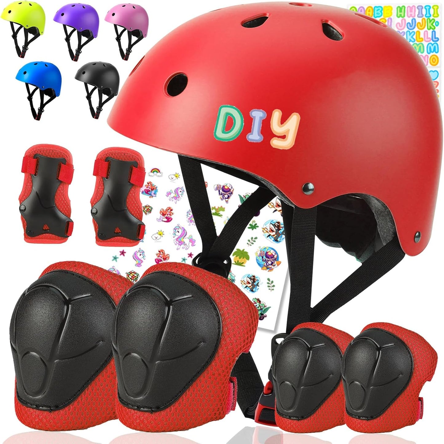 Kids Bike Helmet and Pads Set - Helmet with Knee Pads Elbow Pads Wrist Guards, CPSC Certified Adjustable Protective Gear for Girls Boys, for Bicycle Skate Scooter Skateboarding