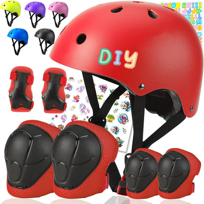 Kids Bike Helmet and Pads Set - Helmet with Knee Pads Elbow Pads Wrist Guards, CPSC Certified Adjustable Protective Gear for Girls Boys, for Bicycle Skate Scooter Skateboarding
