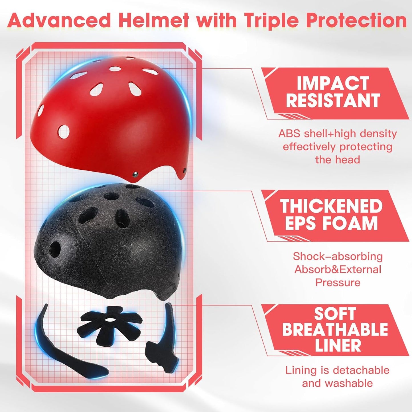 Kids Bike Helmet and Pads Set - Helmet with Knee Pads Elbow Pads Wrist Guards, CPSC Certified Adjustable Protective Gear for Girls Boys, for Bicycle Skate Scooter Skateboarding