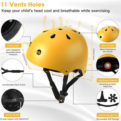 Kids Bike Helmet and Pads Set - Helmet with Knee Pads Elbow Pads Wrist Guards, CPSC Certified Adjustable Protective Gear for Girls Boys, for Bicycle Skate Scooter Skateboarding