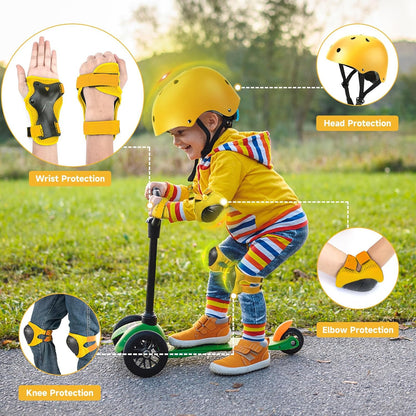 Kids Bike Helmet and Pads Set - Helmet with Knee Pads Elbow Pads Wrist Guards, CPSC Certified Adjustable Protective Gear for Girls Boys, for Bicycle Skate Scooter Skateboarding