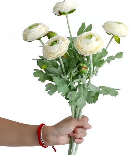 5Pcs 19.6" Artificial Ranunculus Flowers Real Touch Stem Ranunculus Artificial Flower Silk Flower for Arrangements Centerpiece Table Home Wedding Bouquet Party (White)