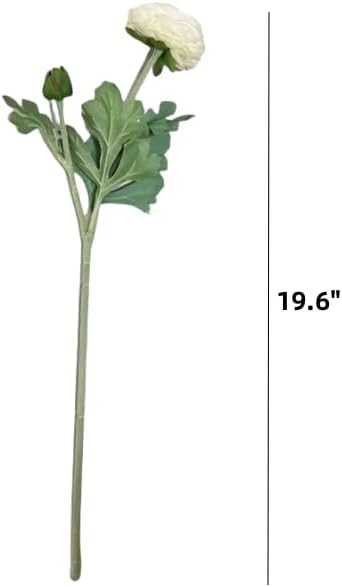 5Pcs 19.6" Artificial Ranunculus Flowers Real Touch Stem Ranunculus Artificial Flower Silk Flower for Arrangements Centerpiece Table Home Wedding Bouquet Party (White)